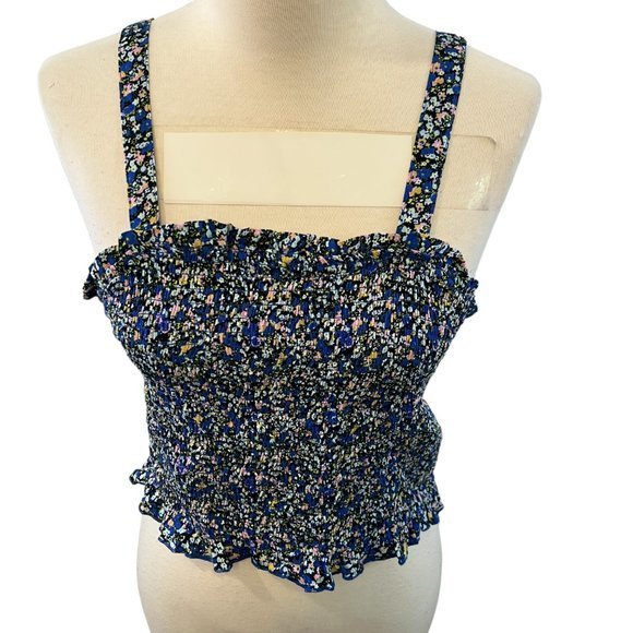 NWOT BP Floral Smock Tank Top IN Black- Blue Maisey Ditsy (S) - Picture 2 of 10